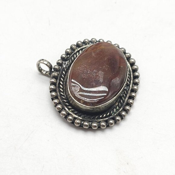 Vintage Sterling Silver Pendant With Oval Brown Agate Stone 9.61g - Picture 2 of 6